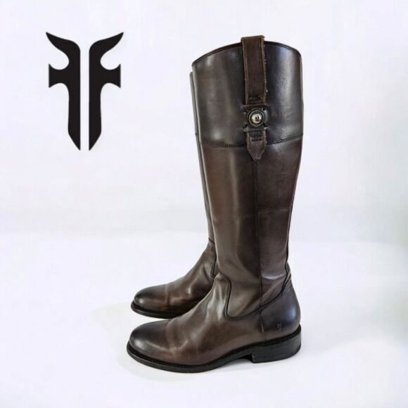 Frye Jayden Tall Button Dark Brown Side Zippered Leather Campus Riding Boots 7.5 - Picture 1 of 15
